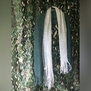 Green and White Knit Scarf